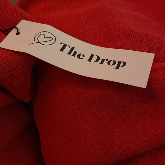 The Drop Women's Laila Power-Shoulder Twist Back Midi Santana Knit Dress Red L - Picture 4 of 6